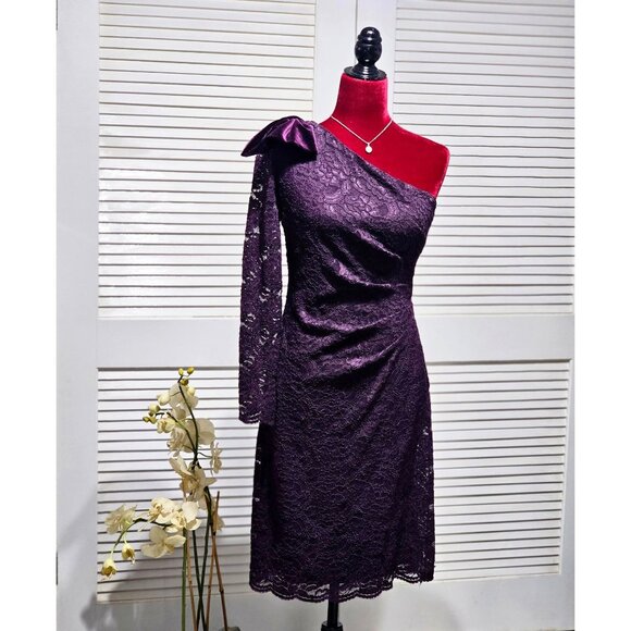 NWT Jessica Howard Women's Purple Lace  Velvet Bow Cocktail Dress Size 8 317 - Picture 1 of 12